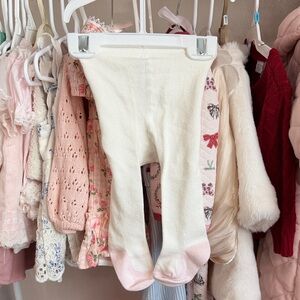 Ivory and Pink baby Tights 0-3m